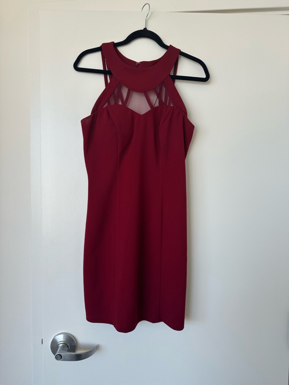 Speechless Burgundy Mesh-Accent Mini Dress